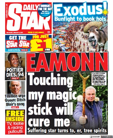 Daily Star Newspaper Front Page (UK) for 8 January 2022