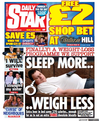 Daily Star Newspaper Front Page (UK) for 8 February 2022