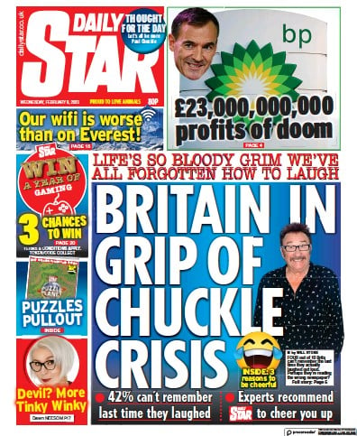 Daily Star Newspaper Front Page (UK) for 8 February 2023