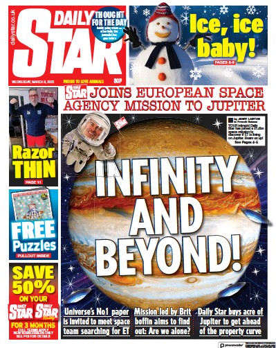 Daily Star Newspaper Front Page (UK) for 8 March 2023