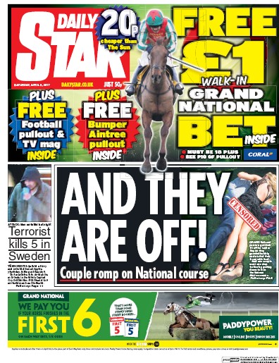 Daily Star Newspaper Front Page (UK) for 8 April 2017