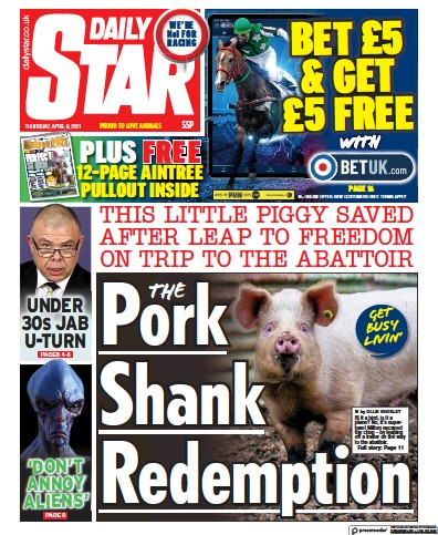 Daily Star Newspaper Front Page (UK) for 8 April 2021