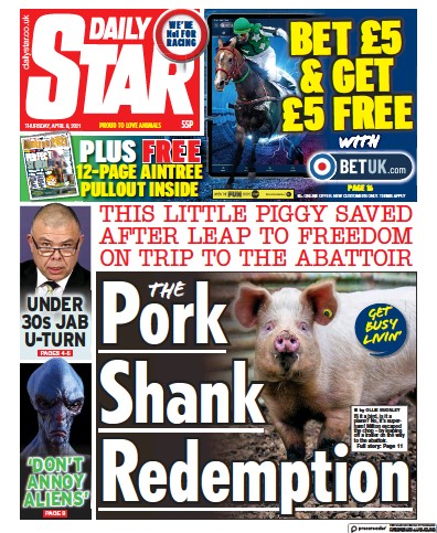Daily Star Newspaper Front Page (UK) for 8 April 2021