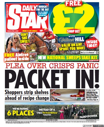 Daily Star Newspaper Front Page (UK) for 8 April 2022