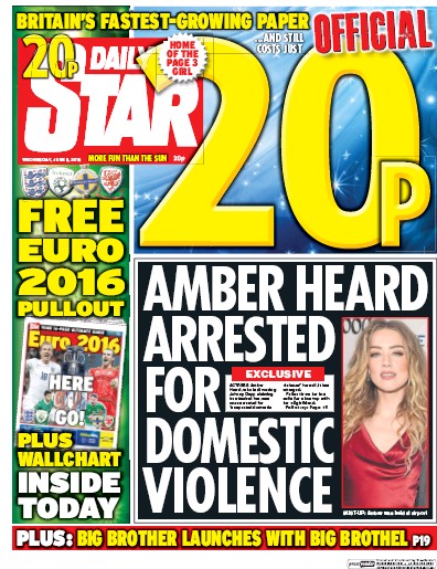Daily Star Newspaper Front Page (UK) for 8 June 2016