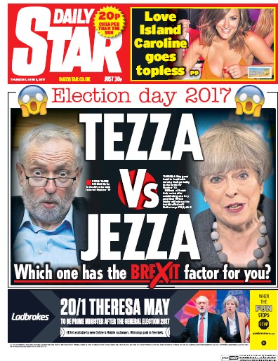 Daily Star Newspaper Front Page (UK) for 8 June 2017