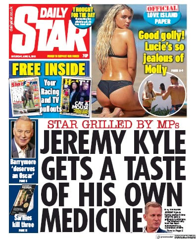 Daily Star Newspaper Front Page (UK) for 8 June 2019