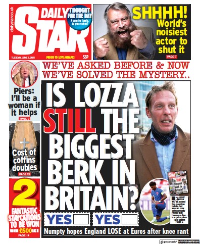 Daily Star Newspaper Front Page (UK) for 8 June 2021