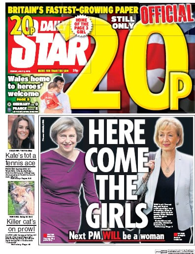 Daily Star Newspaper Front Page (UK) for 8 July 2016