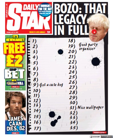 Daily Star Newspaper Front Page (UK) for 8 July 2022