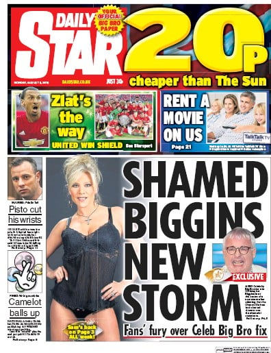 Daily Star Newspaper Front Page (UK) for 8 August 2016