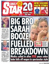 Daily Star (UK) Newspaper Front Page for 8 August 2017