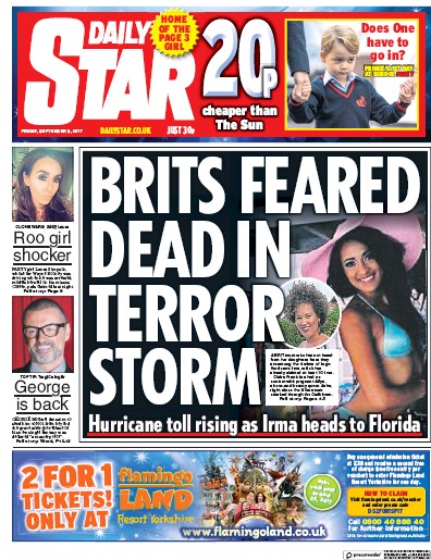 Daily Star Newspaper Front Page (UK) for 8 September 2017