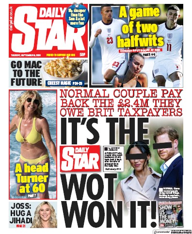 Daily Star Newspaper Front Page (UK) for 8 September 2020