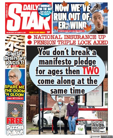 Daily Star Newspaper Front Page (UK) for 8 September 2021
