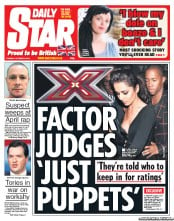Daily Star (UK) Newspaper Front Page for 9 October 2012