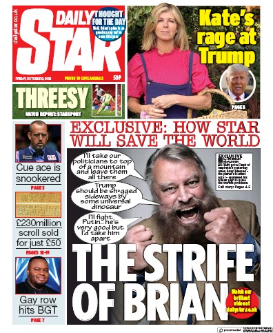 Daily Star Newspaper Front Page (UK) for 9 October 2020