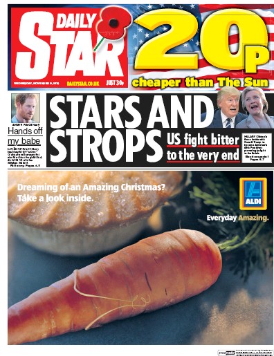 Daily Star Newspaper Front Page (UK) for 9 November 2016