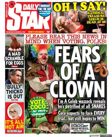 Daily Star Newspaper Front Page (UK) for 9 November 2022