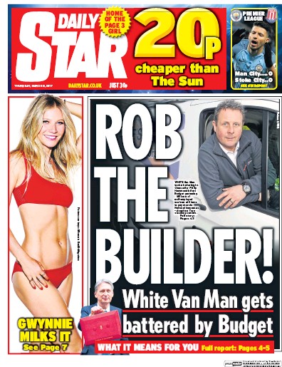 Daily Star Newspaper Front Page (UK) for 9 March 2017