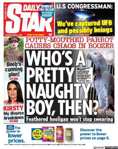 Daily Star Newspaper Front Page (UK) for 9 March 2023