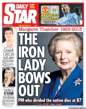 Daily Star (UK) Newspaper Front Page for 9 April 2013