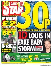 Daily Star (UK) Newspaper Front Page for 9 April 2016