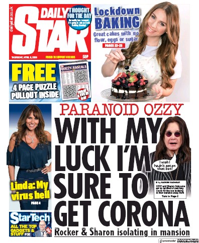 Daily Star Newspaper Front Page (UK) for 9 April 2020