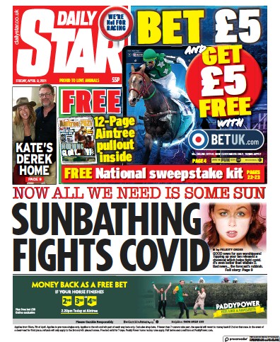 Daily Star Newspaper Front Page (UK) for 9 April 2021
