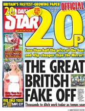 Daily Star (UK) Newspaper Front Page for 9 May 2016