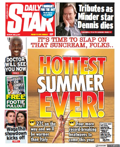 Daily Star Newspaper Front Page (UK) for 9 May 2022