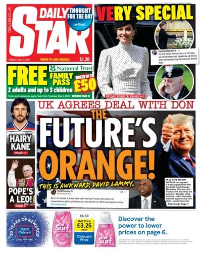 Daily Star Newspaper Front Page (UK) for 9 May 2025
