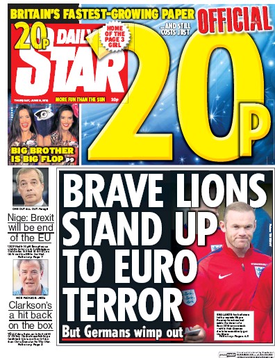 Daily Star Newspaper Front Page (UK) for 9 June 2016