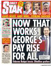 Daily Star (UK) Newspaper Front Page for 9 July 2015