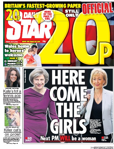 Daily Star Newspaper Front Page (UK) for 9 July 2016