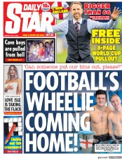 Daily Star (UK) Newspaper Front Page for 9 July 2018