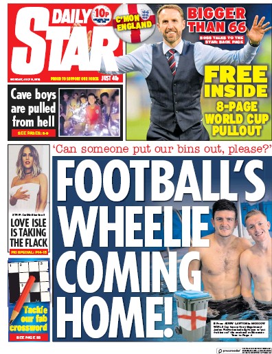 Daily Star Newspaper Front Page (UK) for 9 July 2018