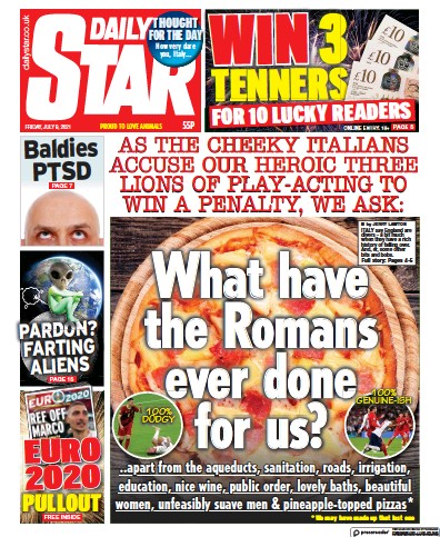 Daily Star Newspaper Front Page (UK) for 9 July 2021