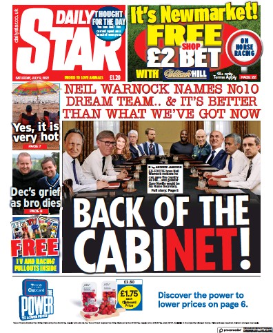 Daily Star Newspaper Front Page (UK) for 9 July 2022