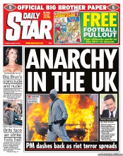 Daily Star (UK) Newspaper Front Page for 9 August 2011