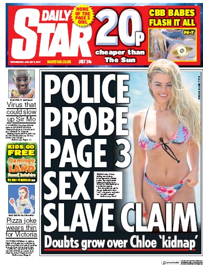 Daily Star Newspaper Front Page (UK) for 9 August 2017