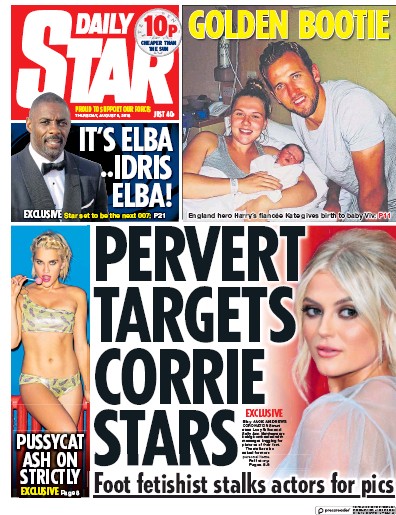 Daily Star Newspaper Front Page (UK) for 9 August 2018