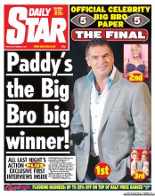 Daily Star (UK) Newspaper Front Page for 9 September 2011