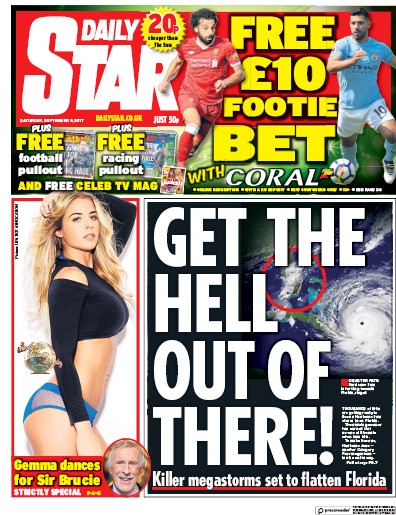 Daily Star Newspaper Front Page (UK) for 9 September 2017