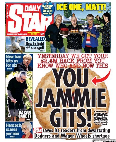 Daily Star Newspaper Front Page (UK) for 9 September 2020