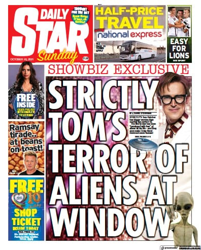 Daily Star Sunday Newspaper Front Page (UK) for 10 October 2021