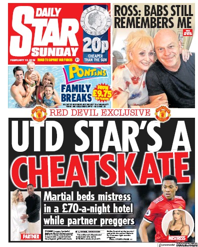 Daily Star Sunday Newspaper Front Page (UK) for 10 February 2019