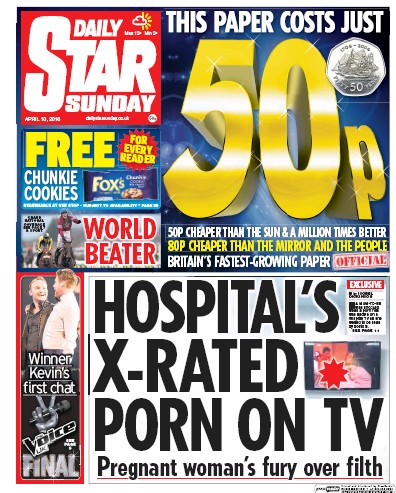 Daily Star Sunday Newspaper Front Page (UK) for 10 April 2016