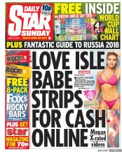 Daily Star Sunday (UK) Newspaper Front Page for 10 June 2018