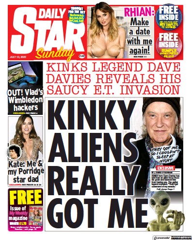 Daily Star Sunday Newspaper Front Page (UK) for 10 July 2022